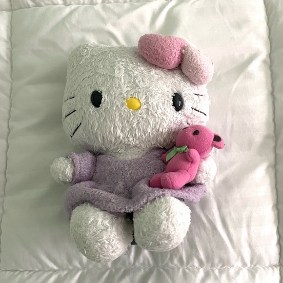 Hello Kitty With Pink Teddy Bear 9" Plush Stuffed Animal Sanrio Fluffy Heart Bow - Picture 2 of 2